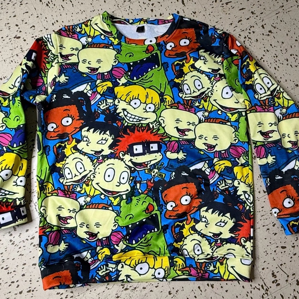 Multicolor Cartoon Print Crewneck Sweater